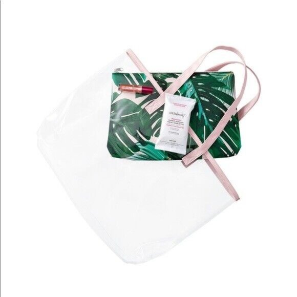 Ulta Beauty Handbags - ULTA CLEAR TOTE BAG + Palm Leaves TRAVEL MAKE-UP BAG 4 Pc New Summer Beach Pool